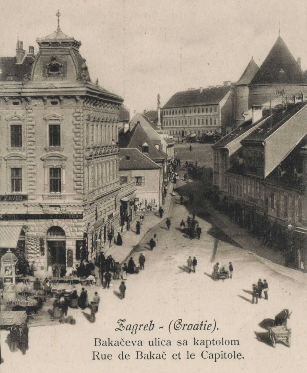 Bakačeva ulica koja vodi do tržnice na trgu ispred katedrale, oko 1905. godine